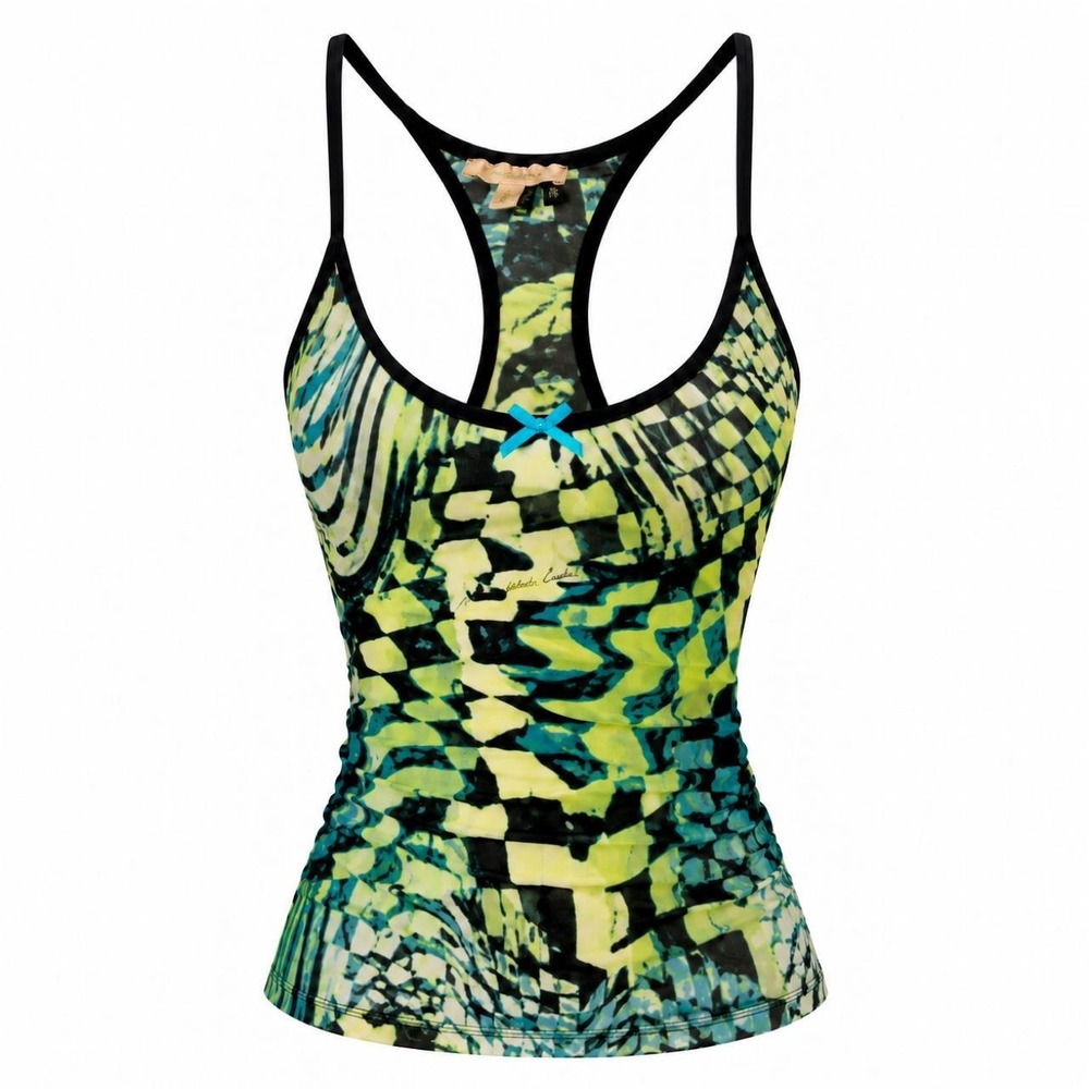 Cavalli Vintage Green Pattern Mesh Tank NWT